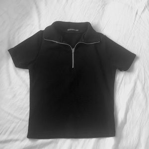 Brandy Melville Black Zip Up Crop Top Shirt